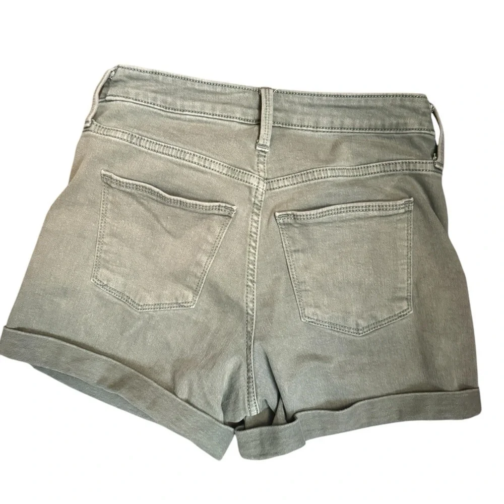 UNIVERSAL THREAD High Rise Midi Olive Green Cuff Stretch Jean Shorts SZ 25 EUC